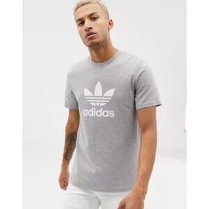 Adidas Trefoil Grey T-Shirt Short Sleeves Cotton Spell Out Logo Small